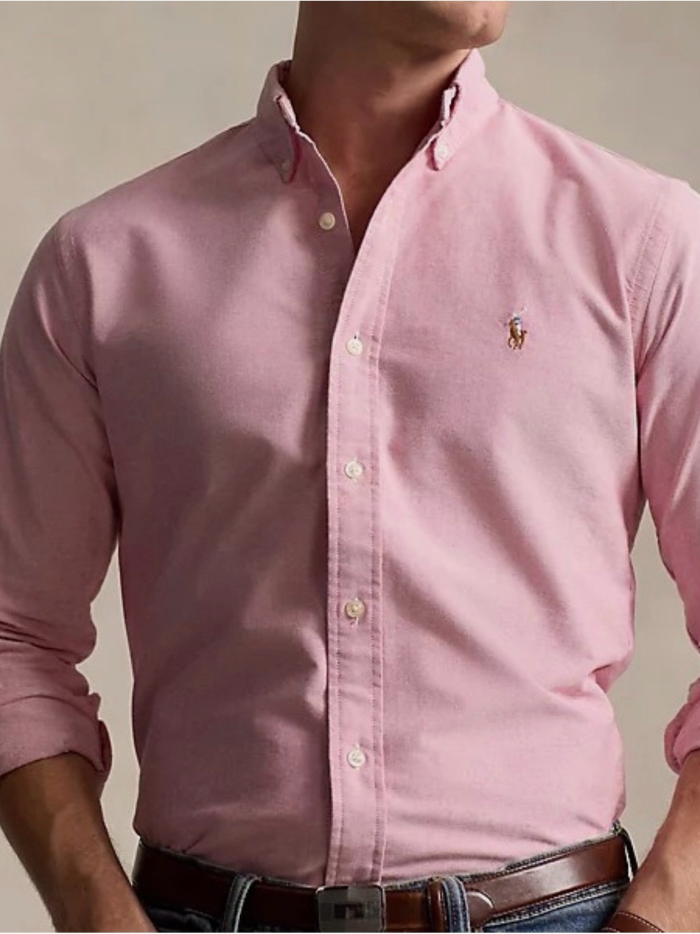 Ralph Lauren Custom Fit Oxford Button Down Shirt Pink Pony 14.5 32/33